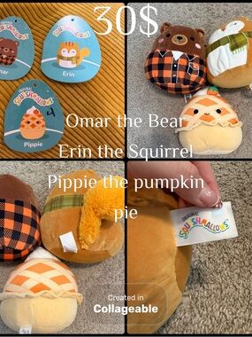 Squishmallows Brown Orange Cream Autumn Plush Trio